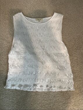 Madewell White Textured Ruffle-Hem Tank